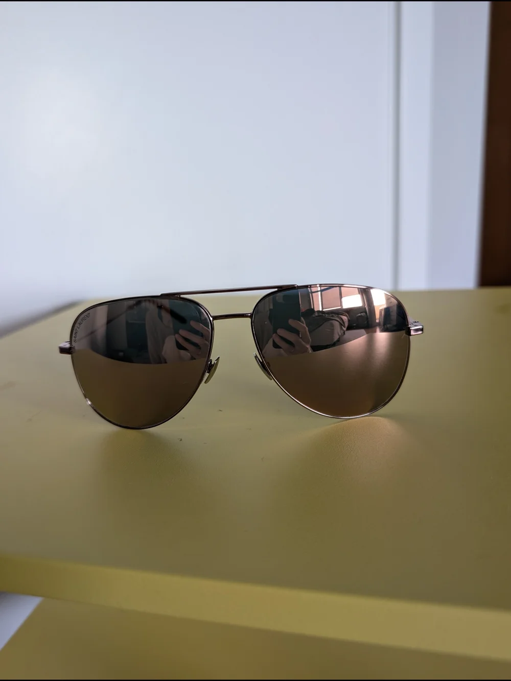 Saint Laurent Women's Aviator Metal Frame Sunglasses in Rose Gold with Case